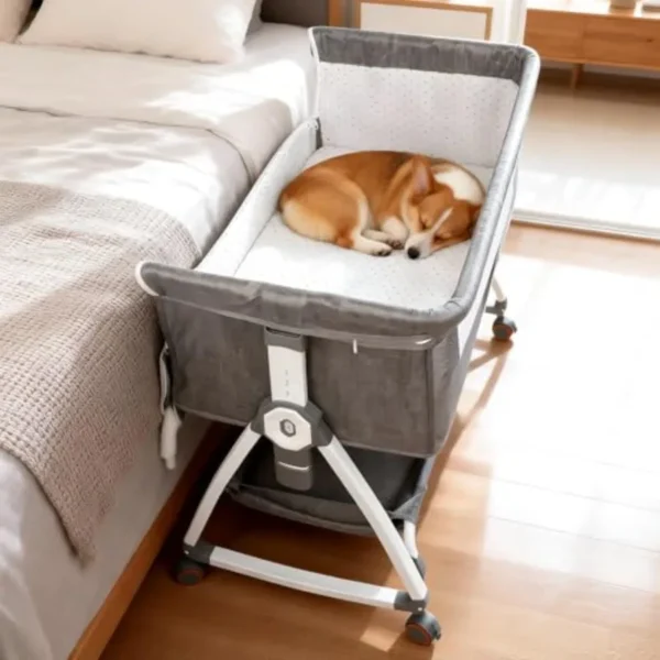 Adjustable Bedside Dog Bed with Lockable Wheels