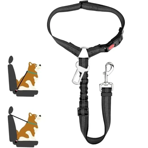 2-in-1 Dog Car Seatbelt Headrest Adjustable Restraint