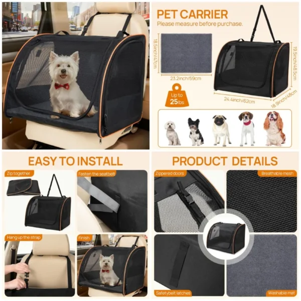 Enclosed Safety Soft-Sided Pet Car Seat-Carrier