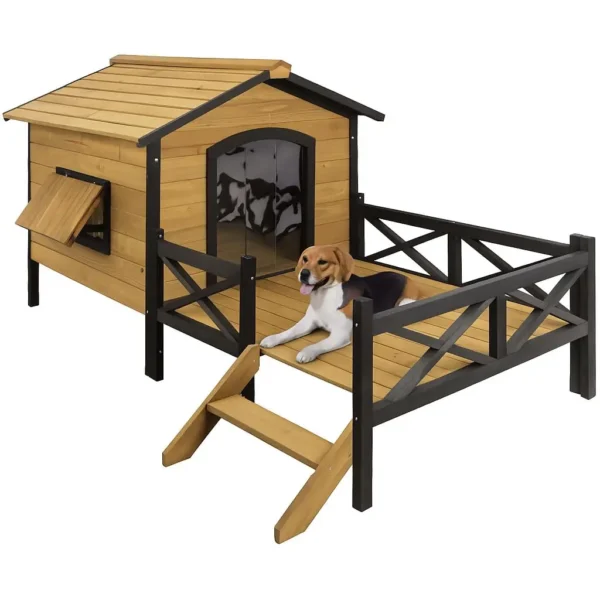Large Weatherproof Elevated Outdoor Wooden Dog House