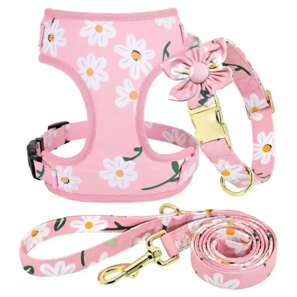 Flower Soft Mesh Dog Collar, Harness, Leash