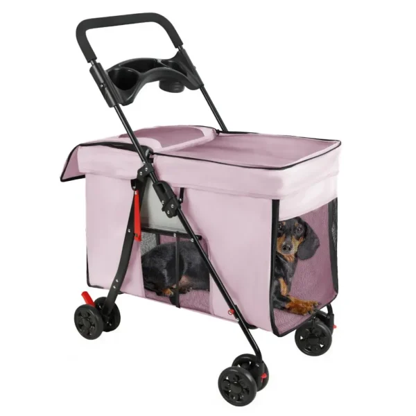 Foldable Pet Stroller - Swivel Wheel, Ventilation Windows