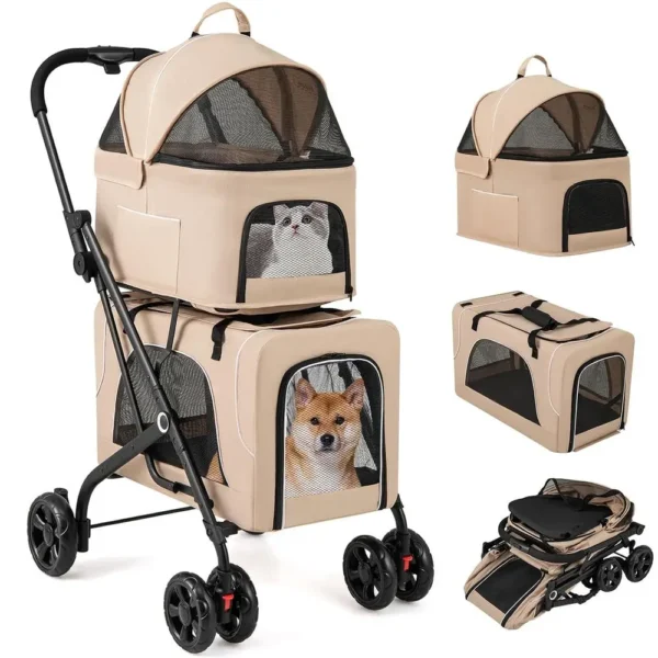 Double Dog Stroller -- Detachable, Lockable, Safety Belt