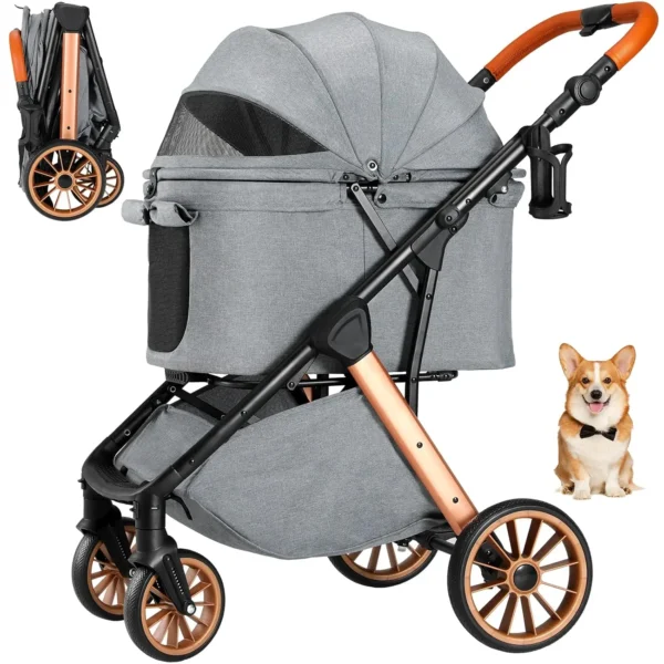 Foldable Steel Frame Pet Stroller - Medium/Small Animals